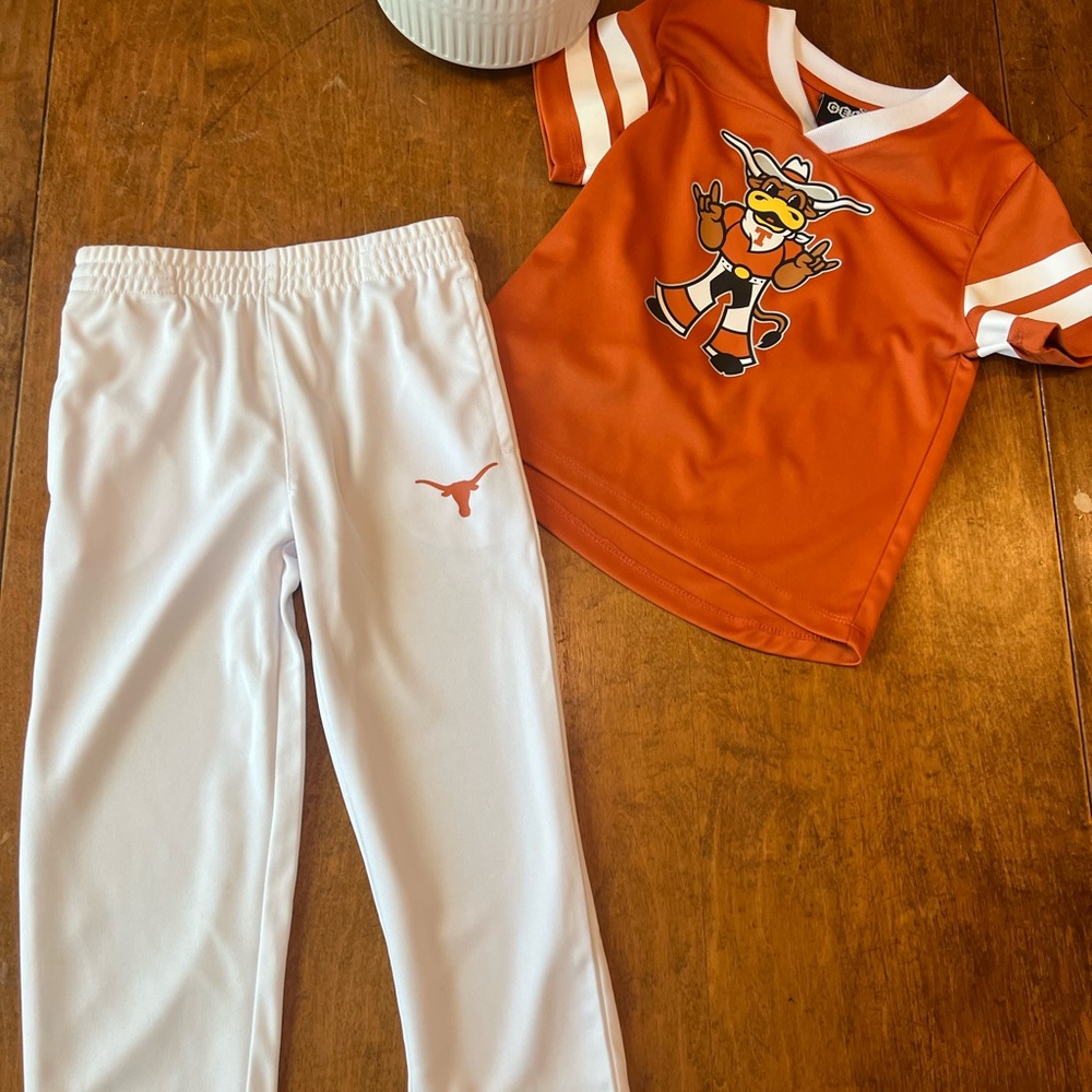 Texas Longhorns Kids Outfit Set 2T Burnt Orange Bevo Jersey + White Pants UT